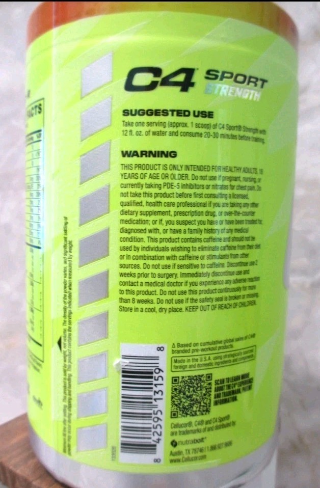 Cellucor C4 Sport Strength Pre Workout Powder Beta Alanine Creatine Fruit Punch