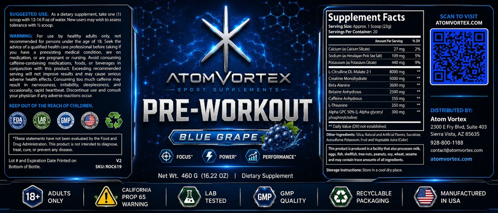 Atom Vortex Pre-Workout Blue Grape