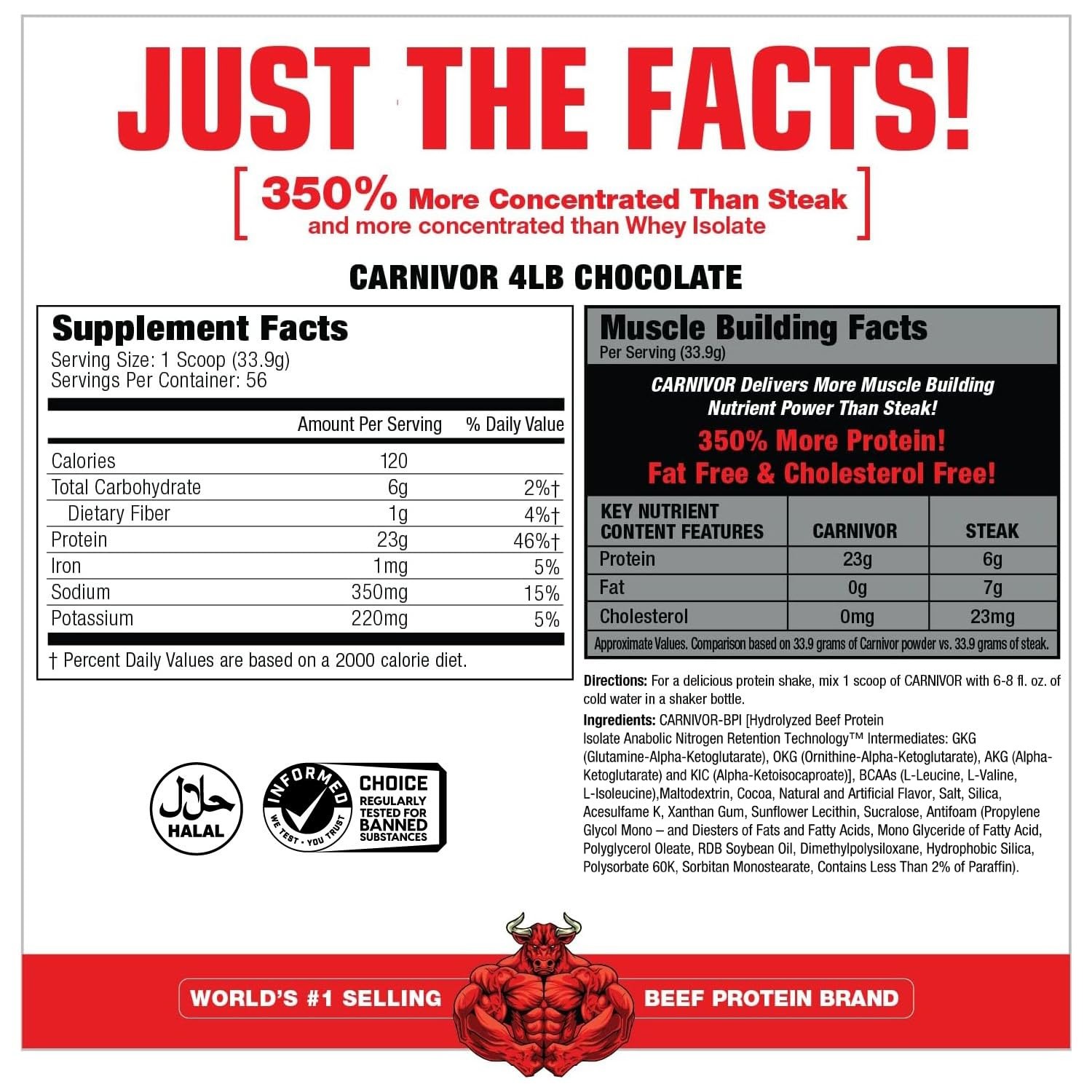 CARNIVOR Beef Protein Isolate 4.19 Pound Muscle Building Supplement Chocolate…