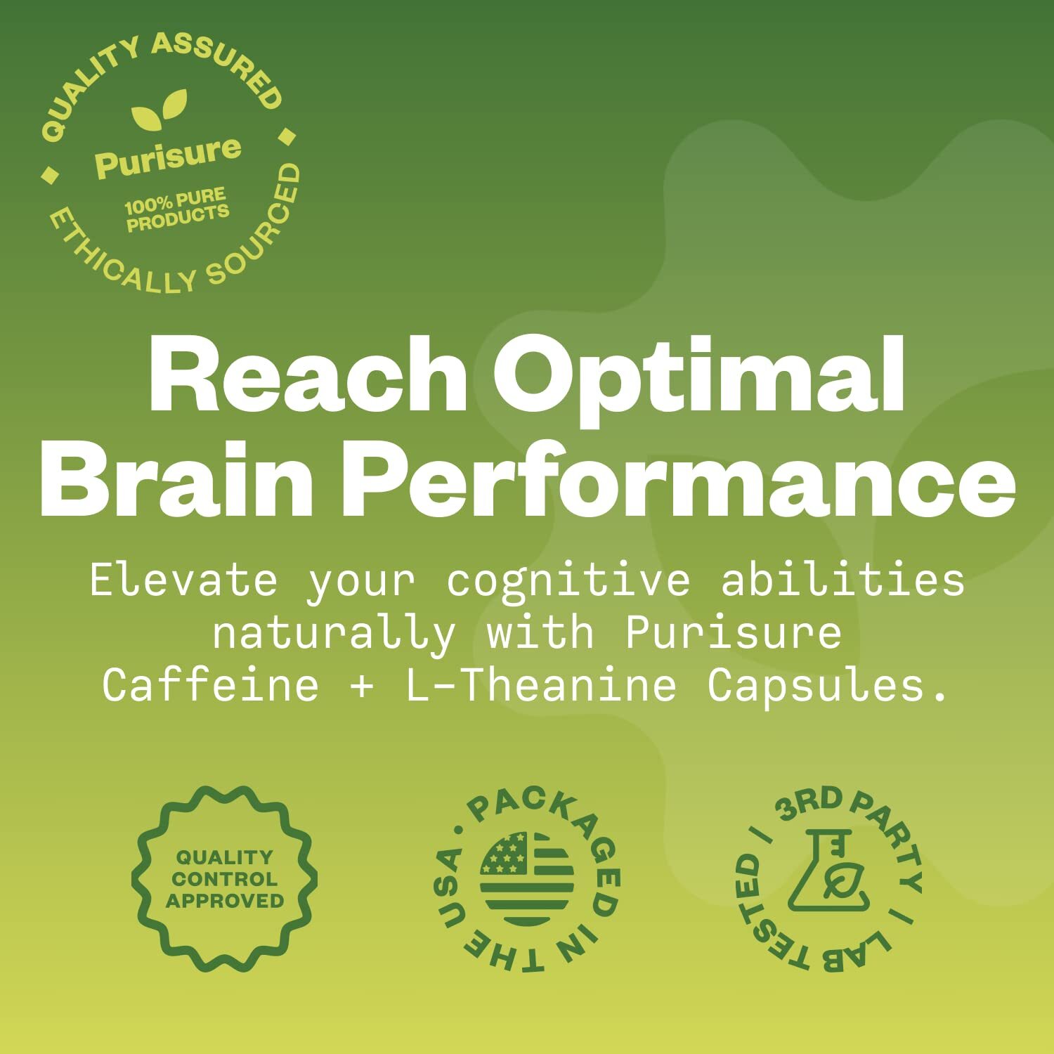 Purisure Caffeine Theanine Capsules, 100mg Caffeine + 200mg L-Theanine, 120 Days