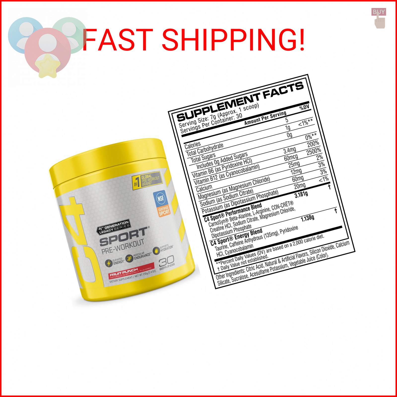 Cellucor C4 Sport Pre Workout Powder Fruit Punch – NSF Certified for Sport | 30