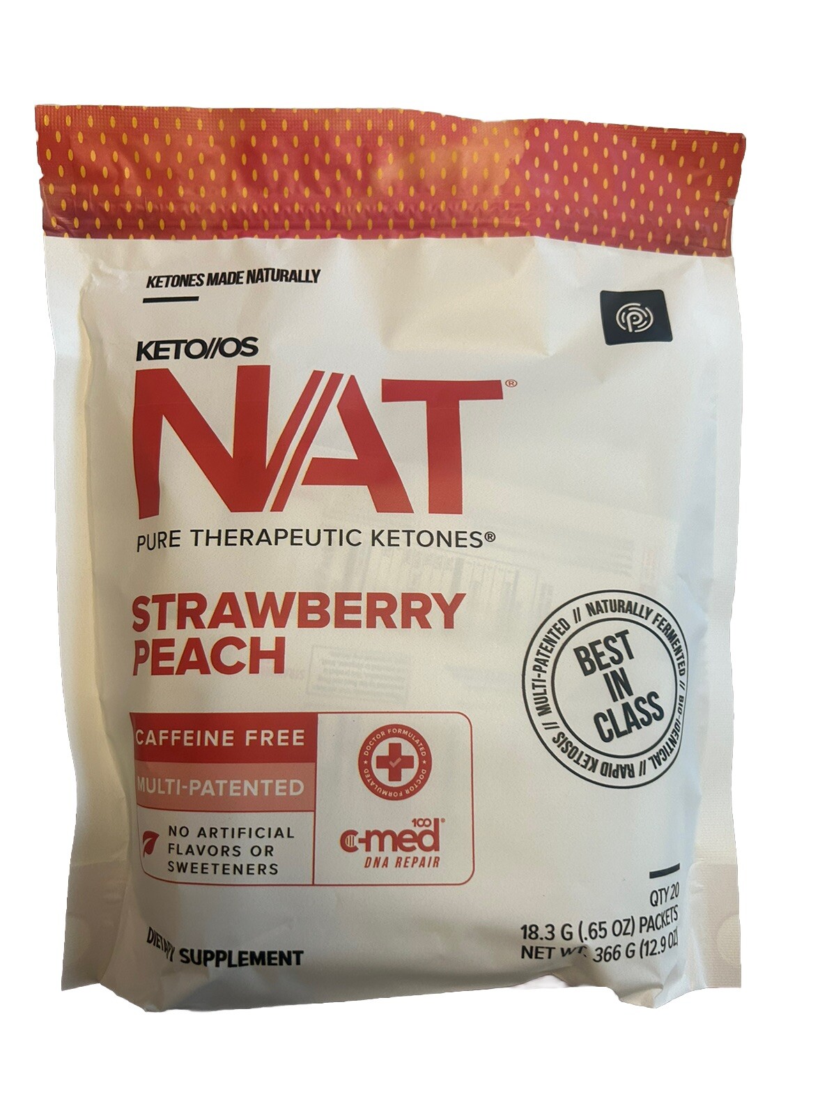 PRUVIT ketone drink Keto Nat STRAWBERRY PEACH CAFFEINE FREE 20 PK Free Shipping
