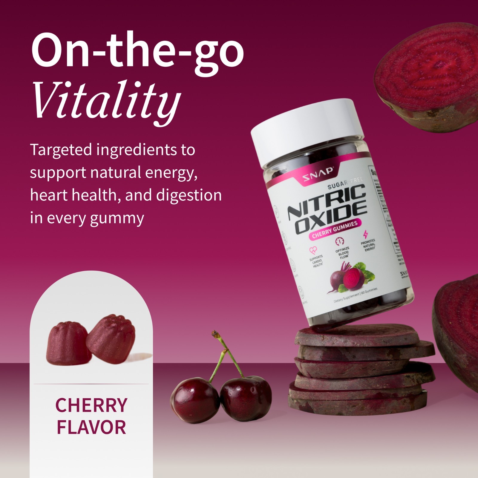 Sugar Free Nitric Oxide Beet Root Gummy Cherry – Heart Health, Blood Circulation