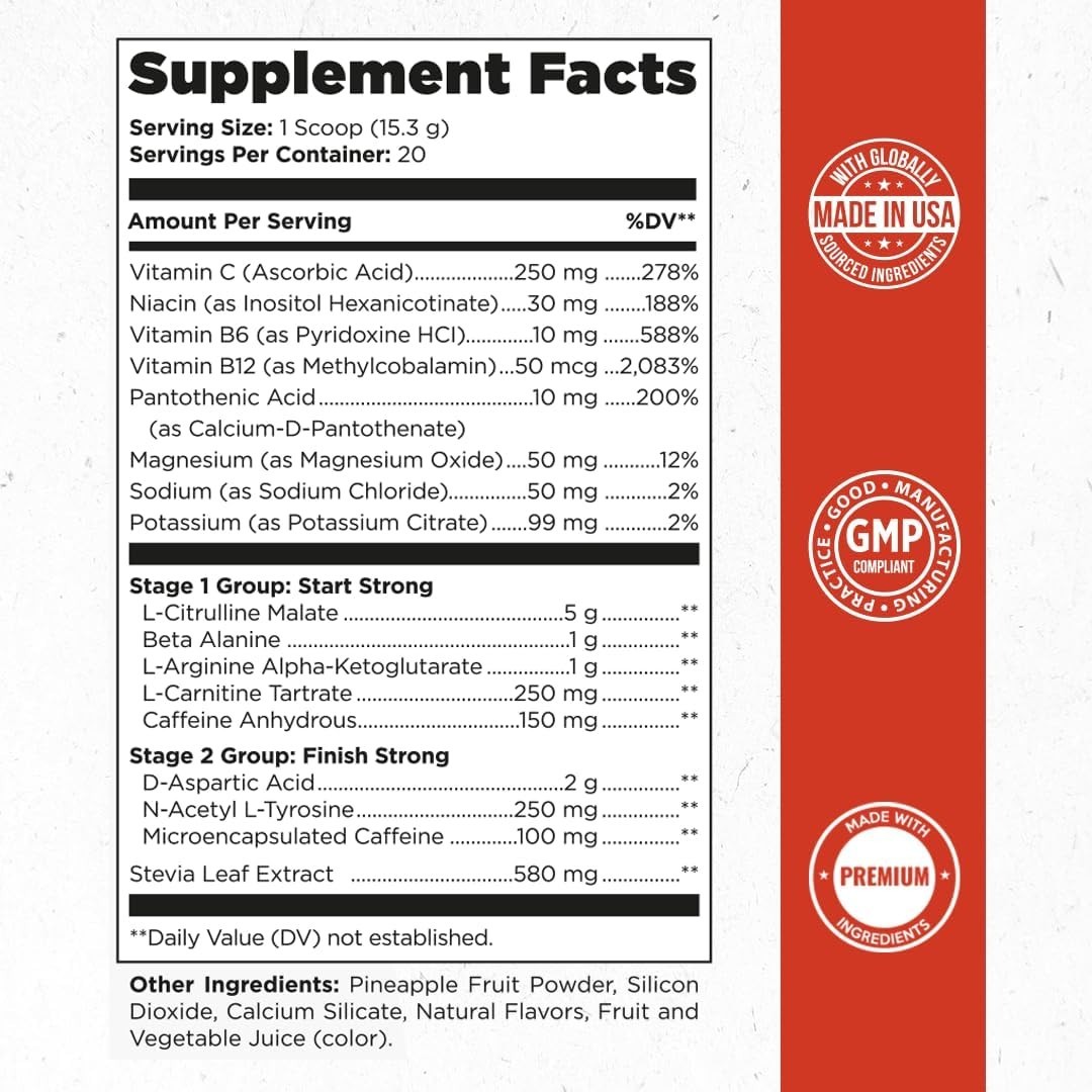 Pre Workout Supplement with Natural Ingredients for Laser Focus & Energy