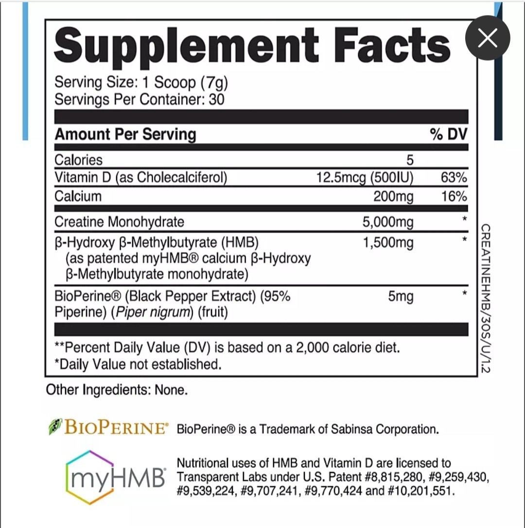 Transparent Labs Creatine HMB Unflavored 30 Servings Exp: 06/2027