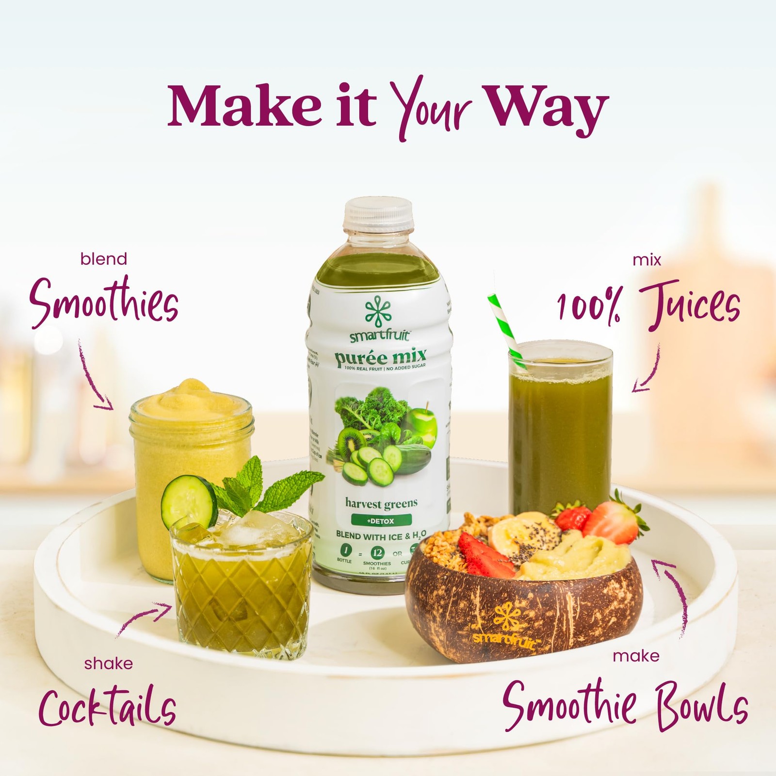 Smartfruit Harvest Greens + Detox, 100% Real Fruit Purée, Non-GMO, No Additives,