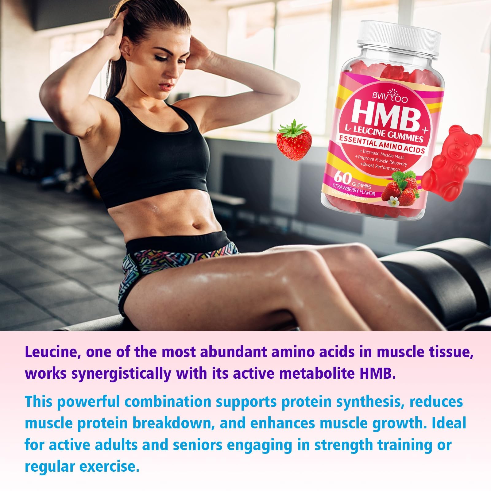 HMB and LLeucine Gummies 3000mg Combined HMB & LLeucine per Serving. for Mus…