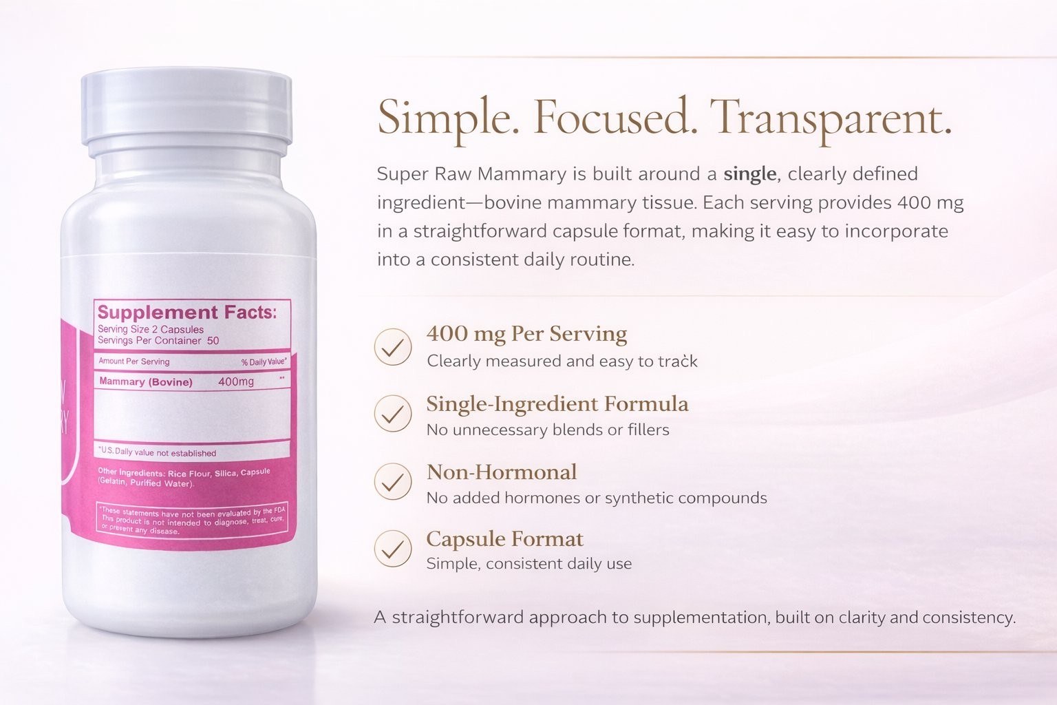 Super Raw Mammary Breast Enhancement for Women & Trans, USA Made, 100 Capsules