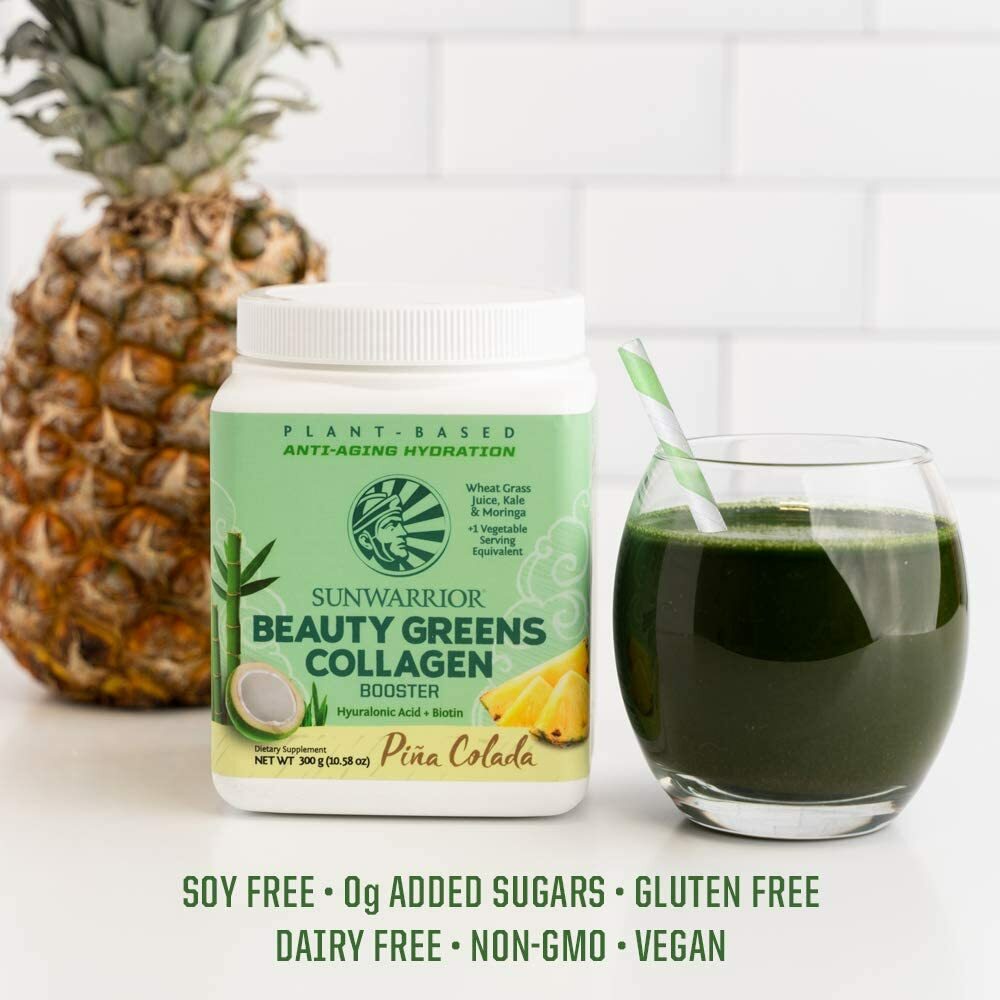 Sunwarrior Plant-Based Beauty Greens Powder Organic Pina Colada, 10.6oz