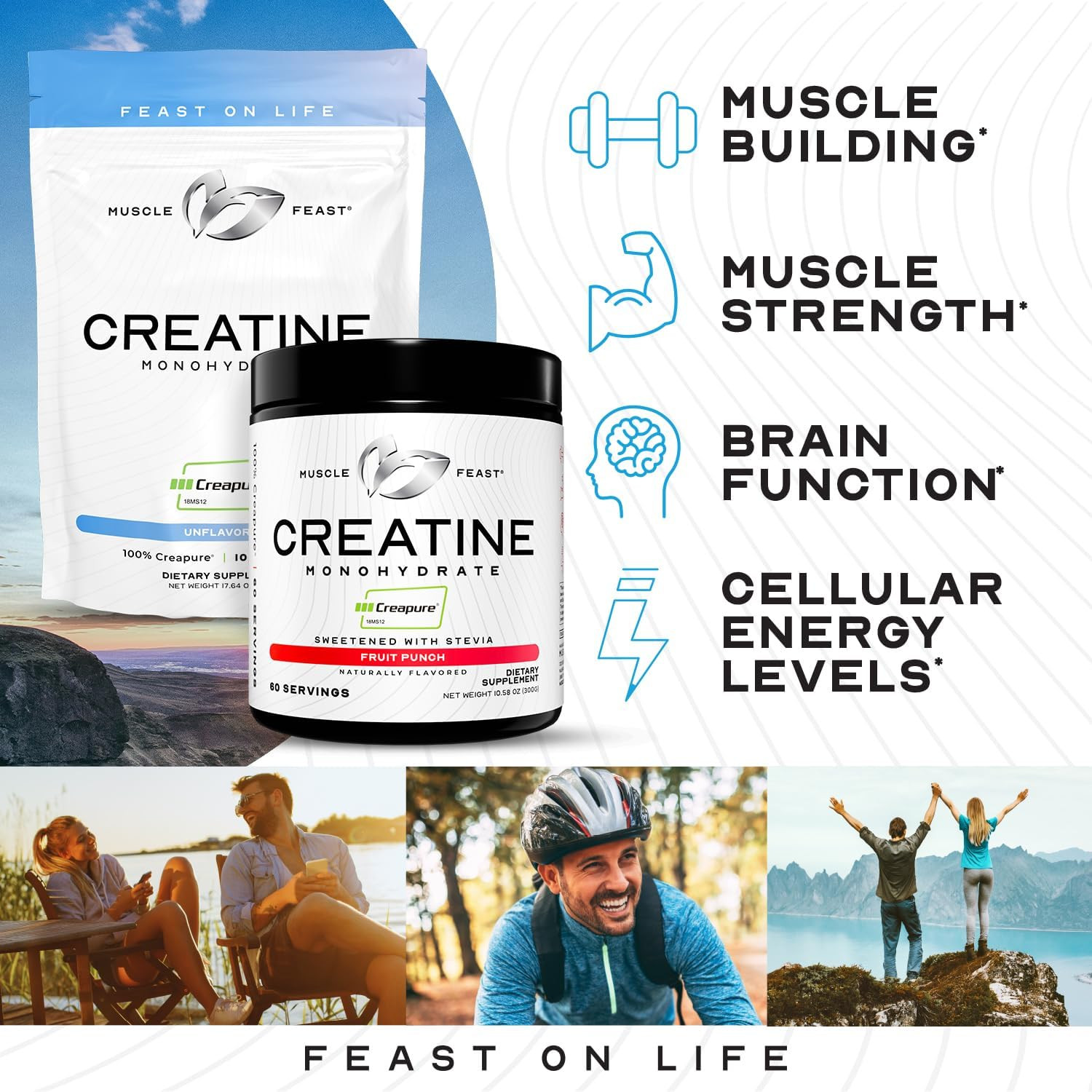 Creapure Creatine Monohydrate Powder, Vegan Keto Friendly Gluten-Free Easy to…
