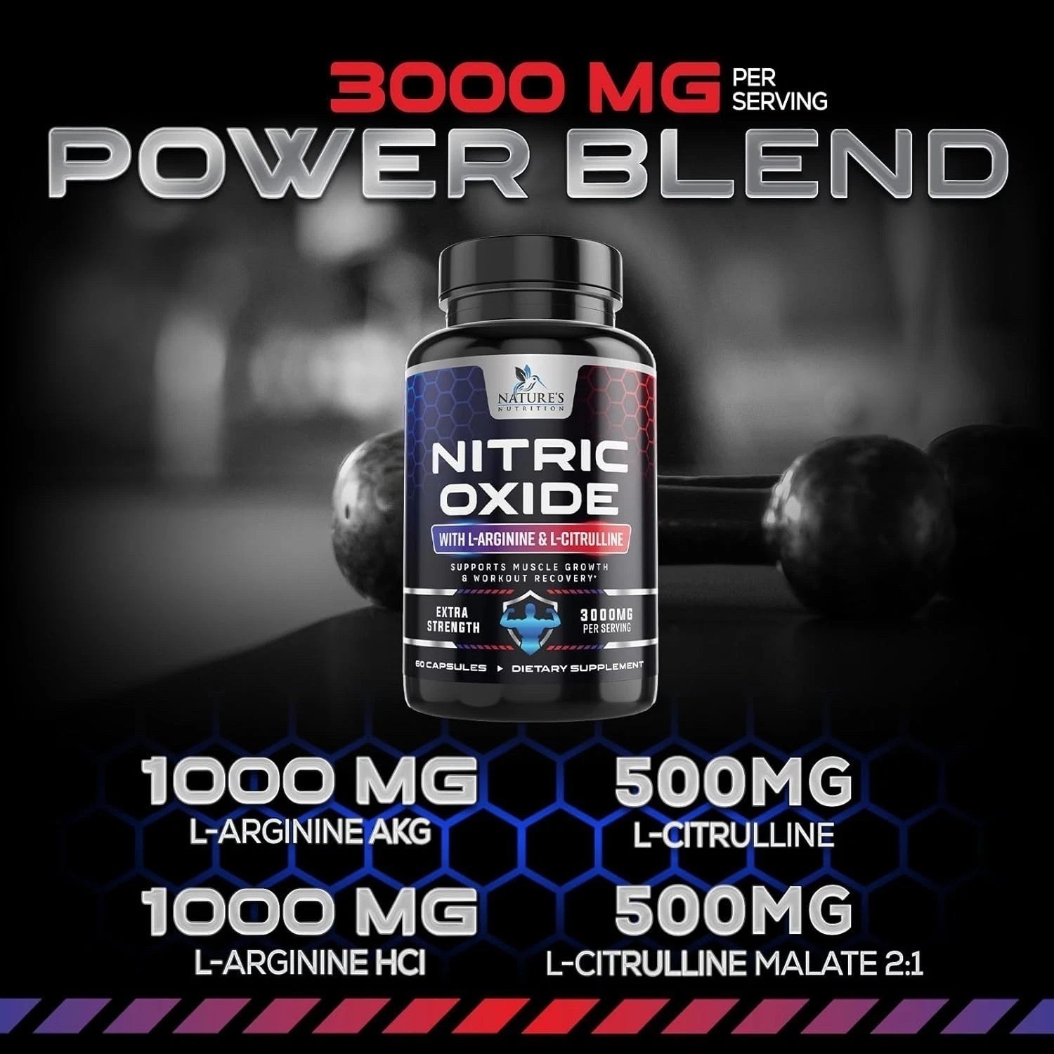 Nitric Oxide Booster Extra Strength 3000mg – L Arginine 3X Strength Nitric Oxide