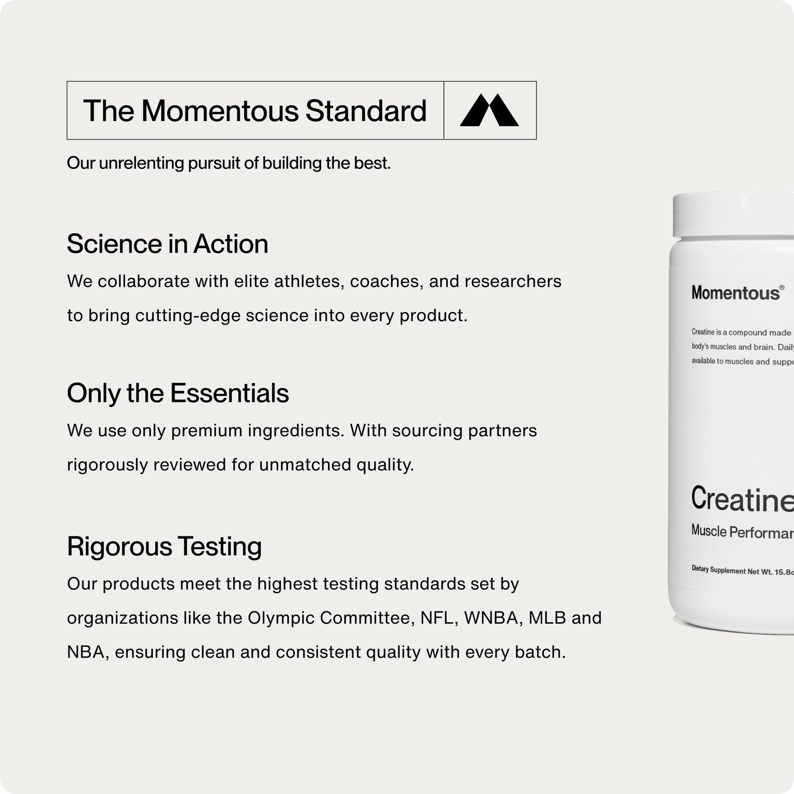 Momentous Creatine Monohydrate Powder 90 Servings Supports Muscle Recovery