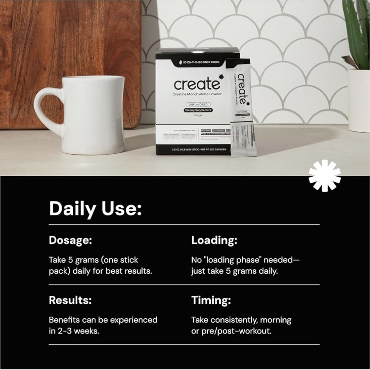 Create Single Serve Creatine Monohydrate Powder–30 PCS ea, 5.4g Exp.08/27