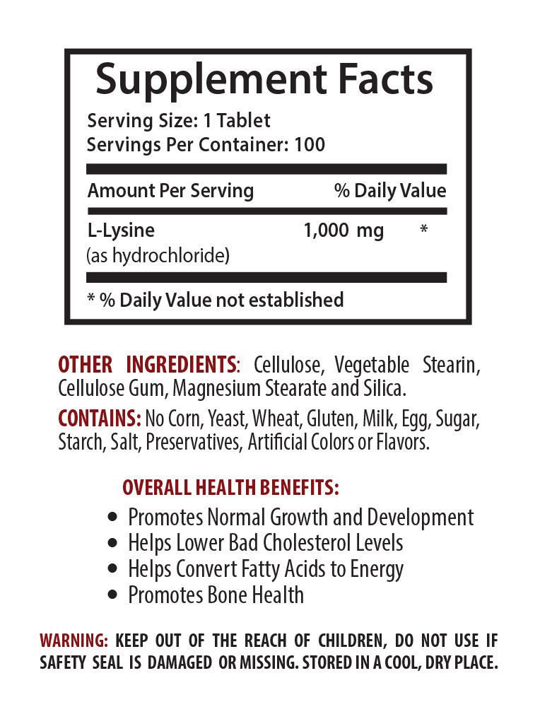 L-LYSINE 1000mg – Essential Amino Acid – Muscle Building – 2 Bottles 200 Tablets