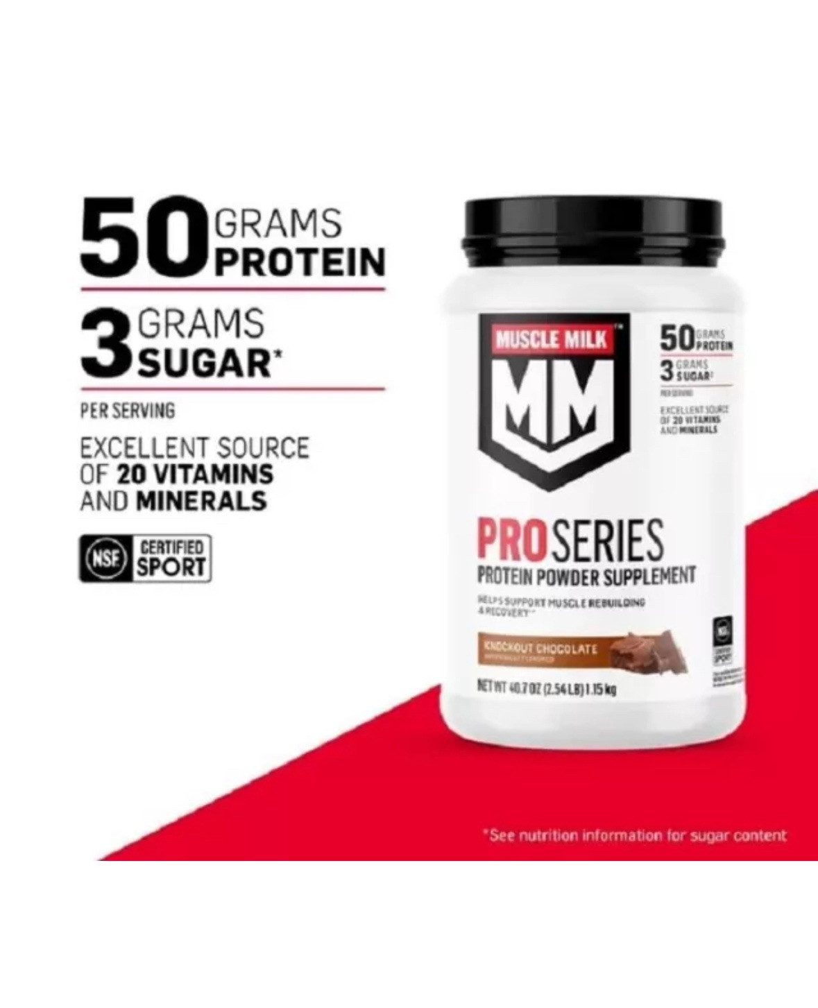 Muscle Milk Knockout Chocolate Protein Powder 38.4 Ounce 50g Lean Protein