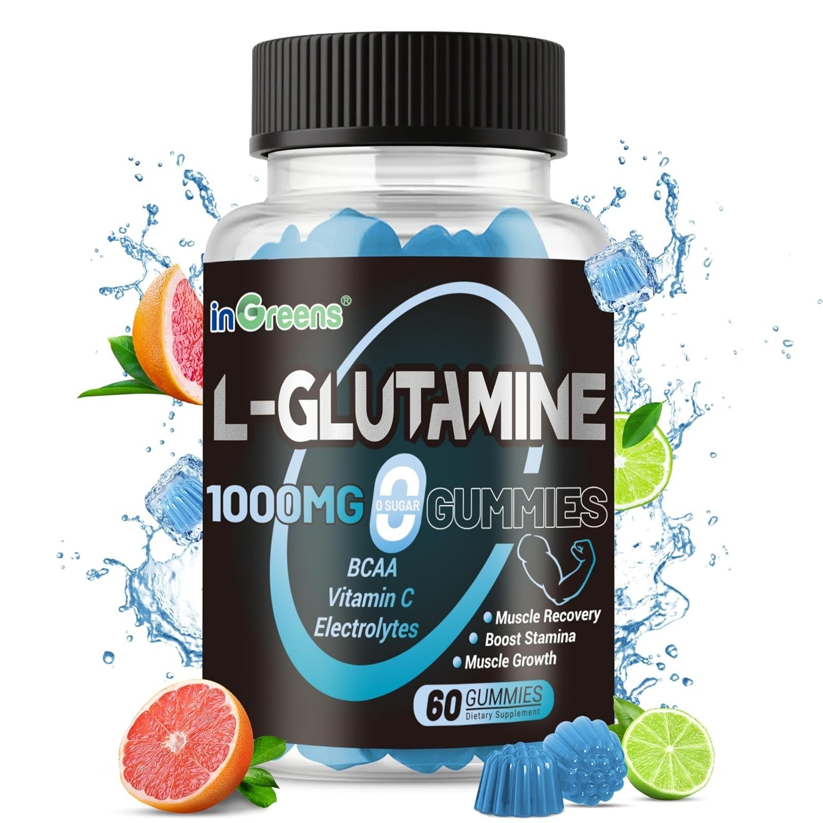 inGreens L-Glutamine Gummies 1000mg 60 Count | Muscle Recovery Support