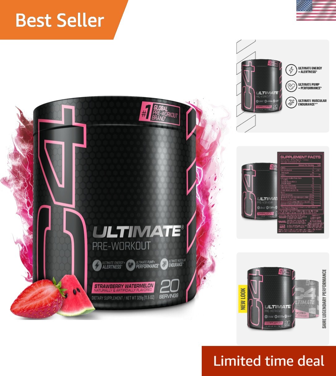 Explosive C4 Ultimate Pre Workout Powder: 300mg Caffeine, Strawberry Watermelon