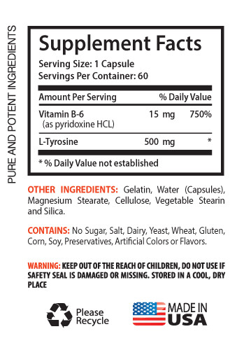 L-Phenylalanine – L-TYROSINE 500 – Antioxidant Help – Organic Extract – 2 Bot