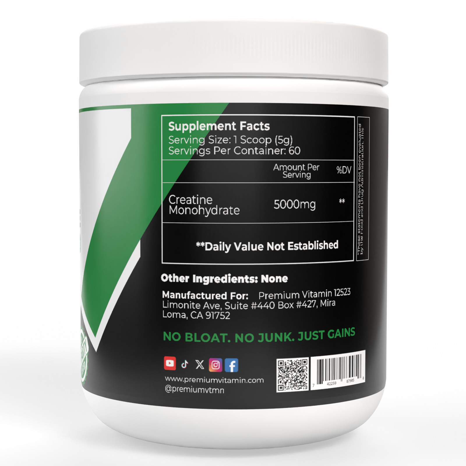 Creatine Monohydrate Powder Muscle gain (Micronized) 5g per serv 300g Unflavored