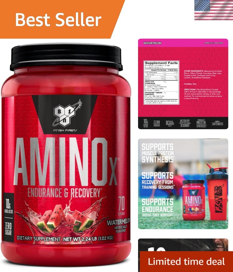 Amino X Muscle Recovery & Endurance Powder, BCAAs, 10 Grams of Amino Acids, K…