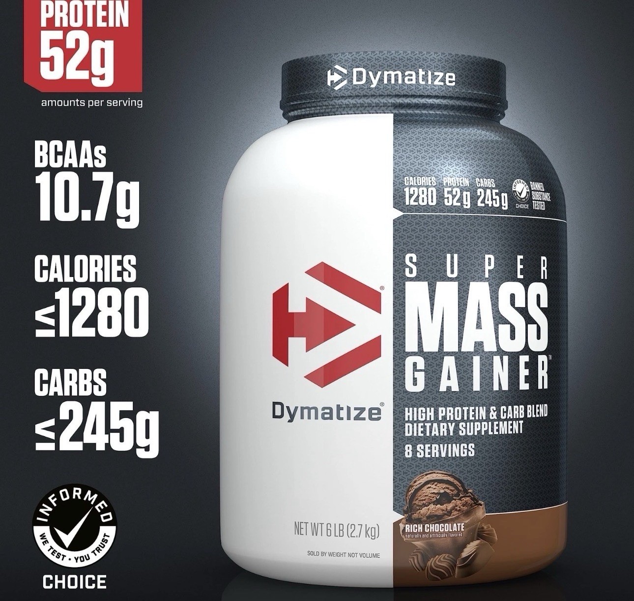 Dymatize 6lb Super Mass Gainer High Protein Carb Blend Rich Chocolate Exp01/2028