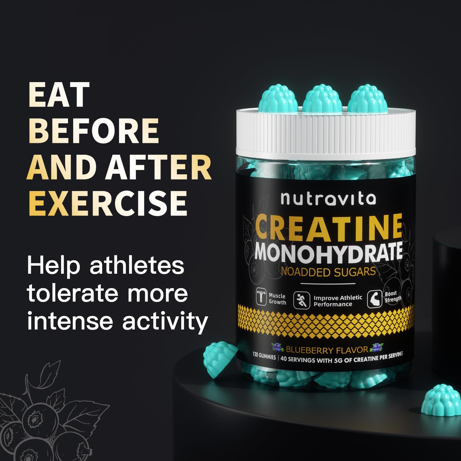Creatine Monohydrate Gummies – 5g Per Serving, Sugar-Free, Vegan, 120 Count