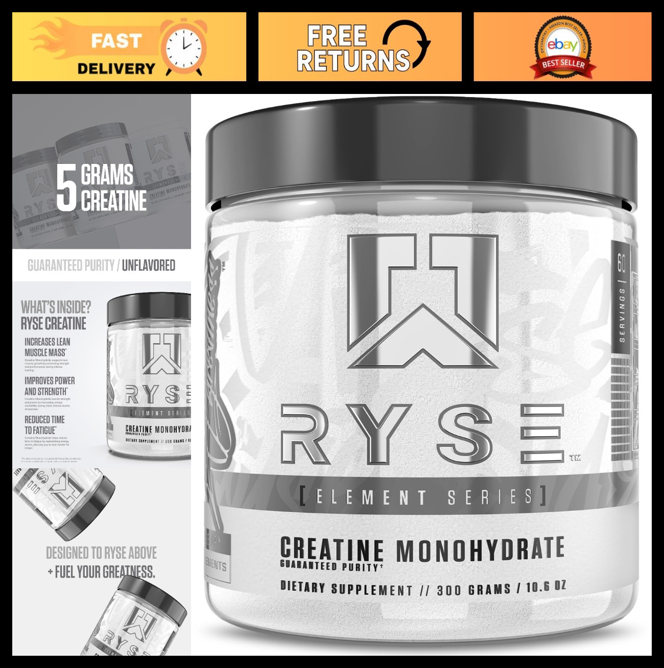 Creatine Monohydrate Powder – Unflavored, 60 Servings – Boosts Muscle Growth, St