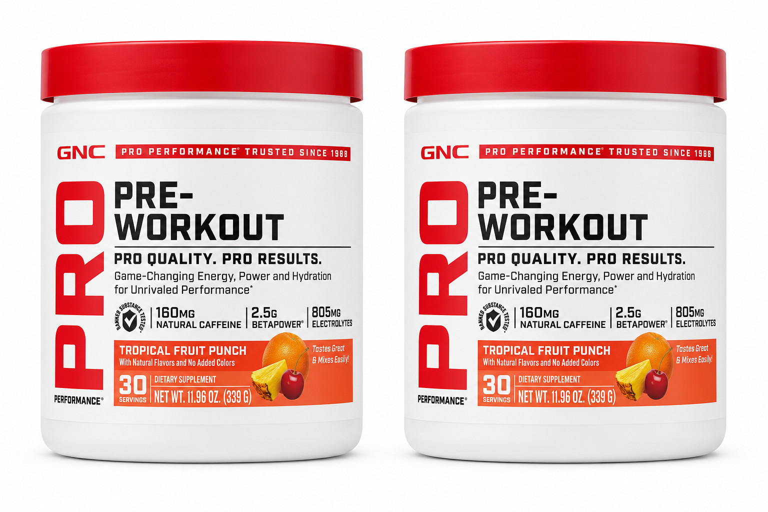 2 Pack GNC Pro Pre-Workout Tropical Fruit Punch 11.96 Oz exp 12/26