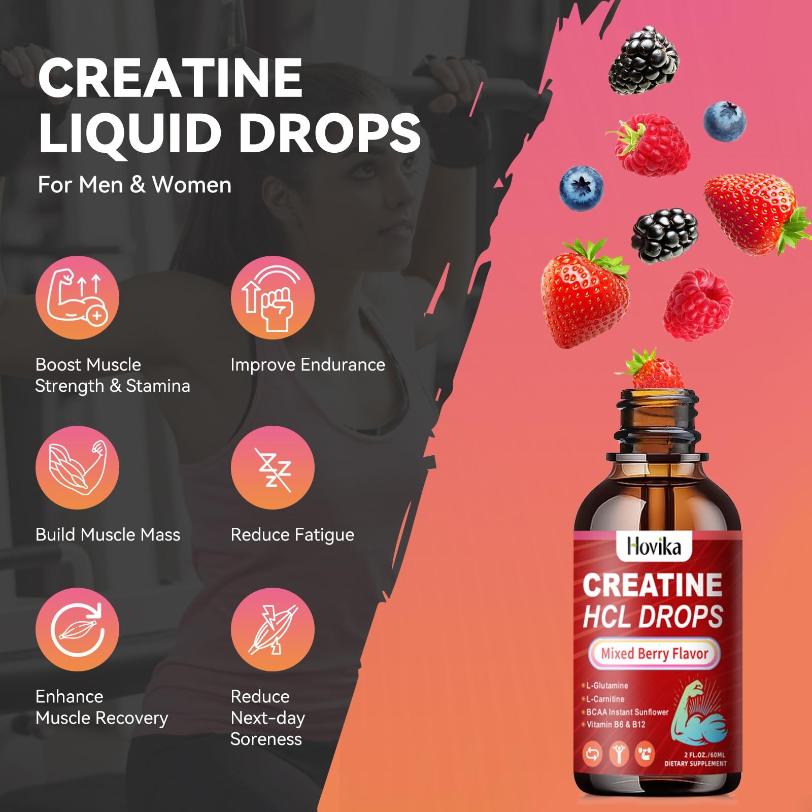 Creatine HCL Liquid Drops for Men & Women Creatine Hydrochloride with L-Carni…