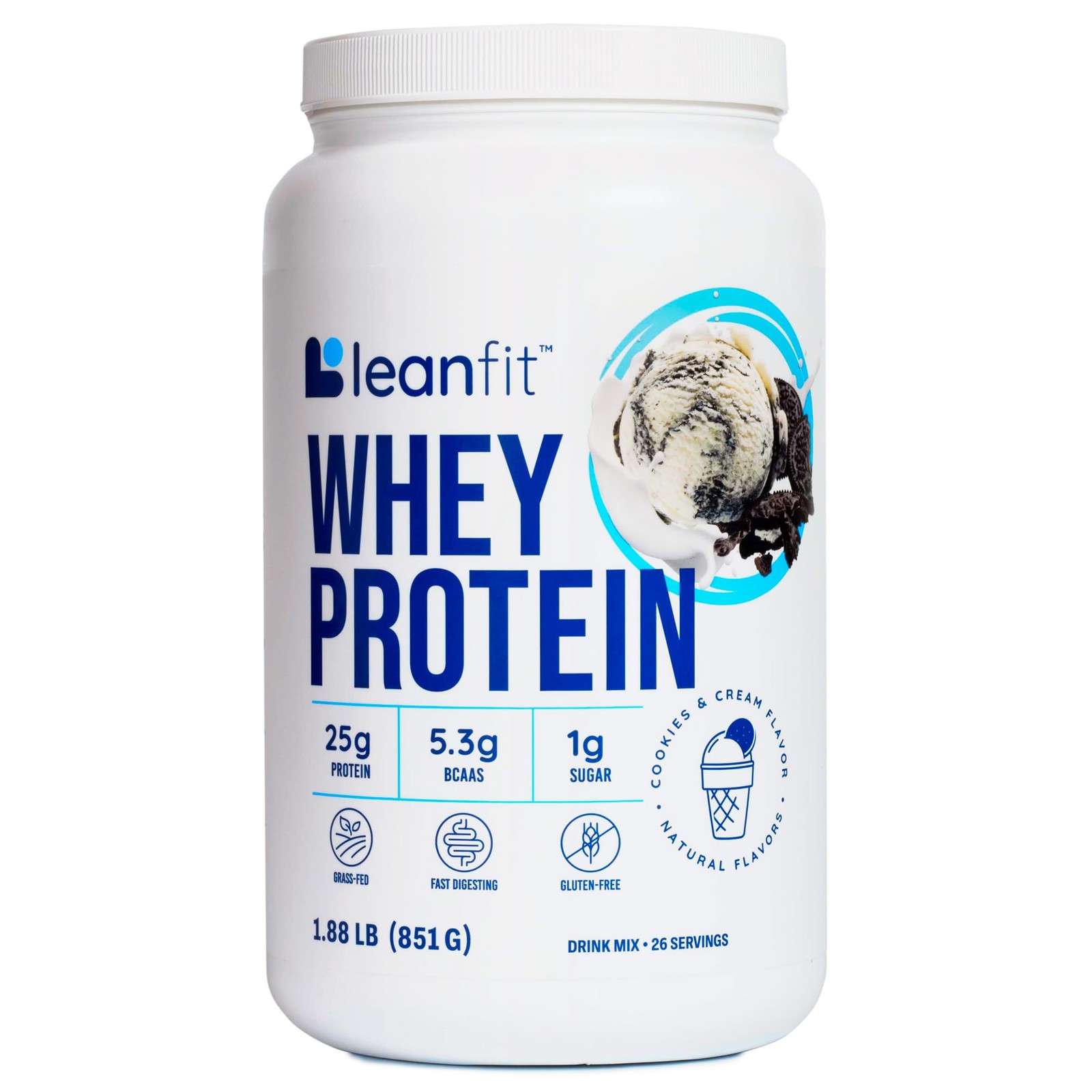 LeanFit WHEY Protein Cookies & Cream – 100% Whey Protein Powder 25g Protein P…