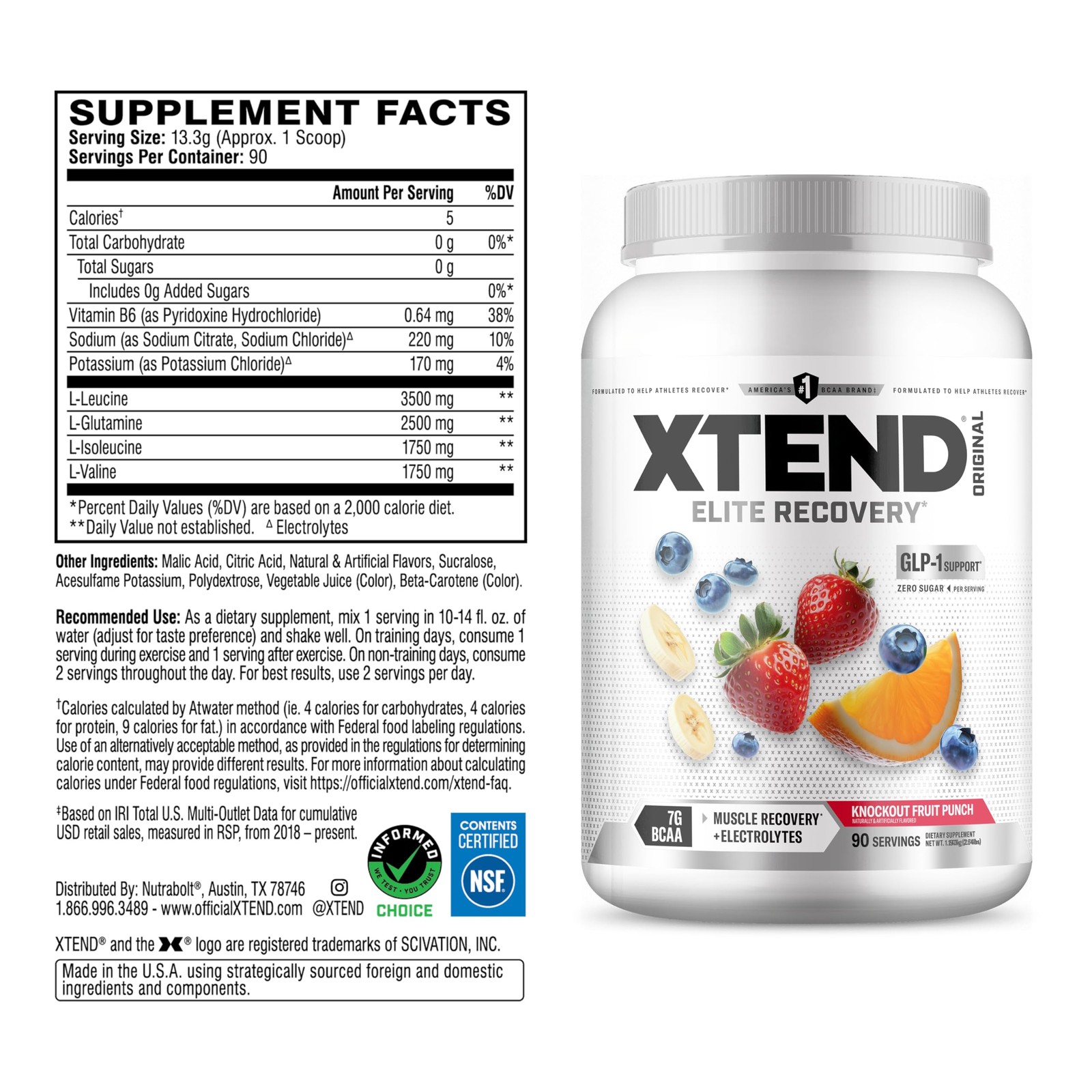 Xtend Original BCAA Powder with Zero Sugar 7g BCAA 90 Servings