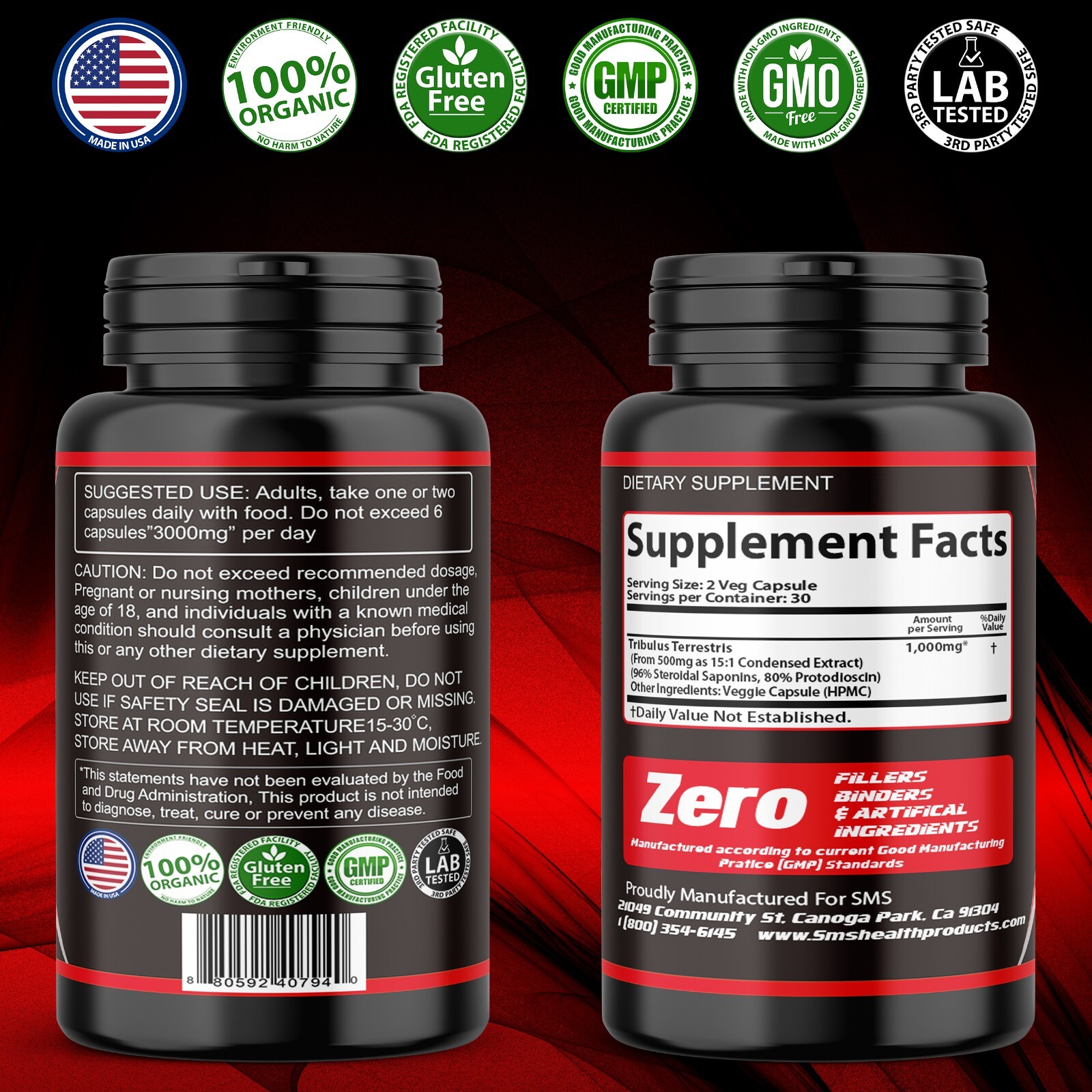 Tribulus Terrestris Increase Test Booster, Energy, Stamina, Endurance, Muscle 60