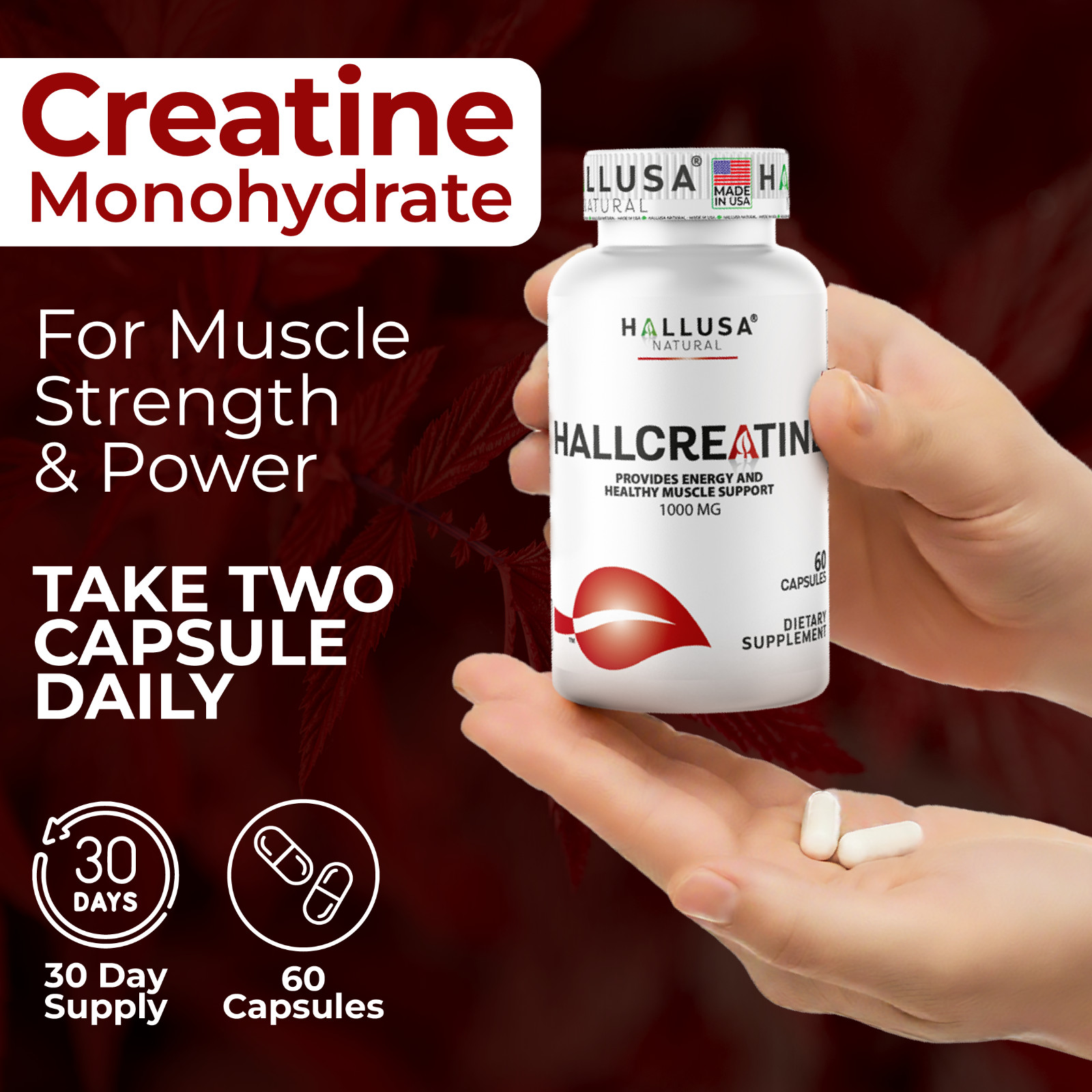 CREATINE Monohydrate – Muscle Growth – Strength, Performance & Recovery – 60 Cap