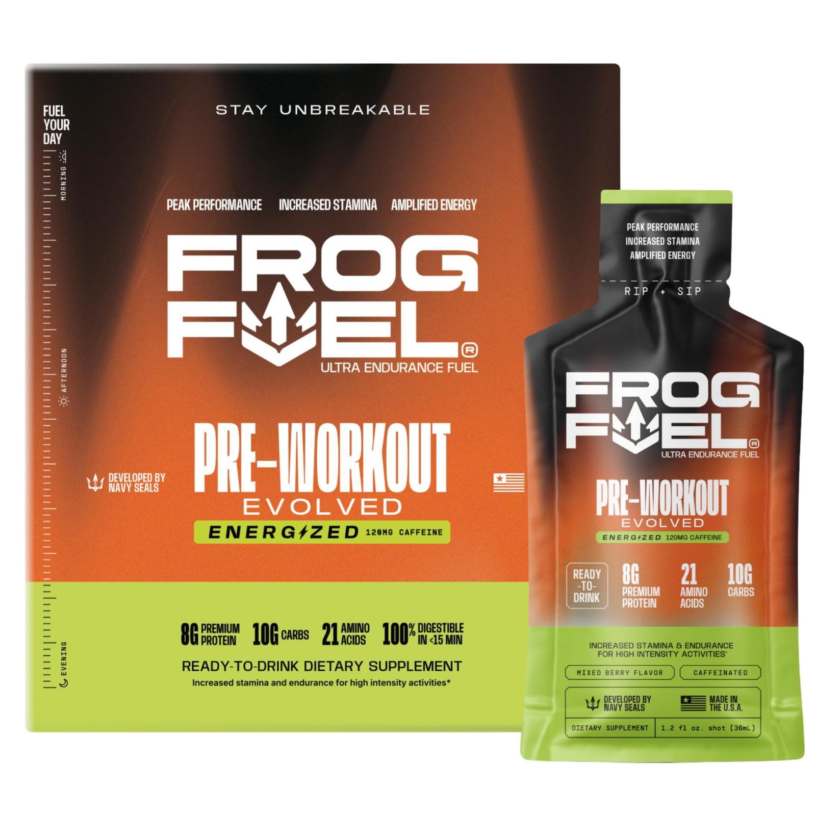 Frog Fuel Ultra Energy Gel & Energized Pre Workout Shot with 120mg 24 Pack