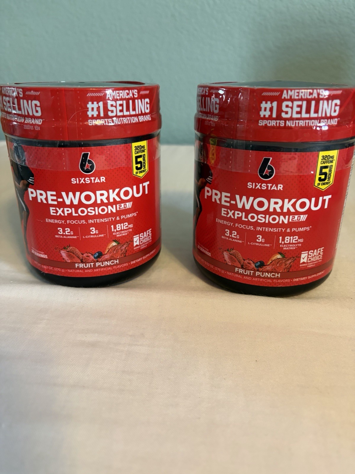 six star pre workout explosion 2.0 Lot Of 2 Jars Fruit Punch 9.52oz Per Ex 10/27