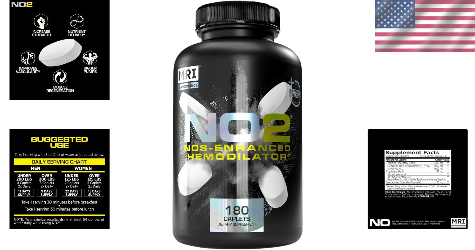 Performance NO2 Formula 3000mg L-Arginine AAKG Vascularity 180 Caplets