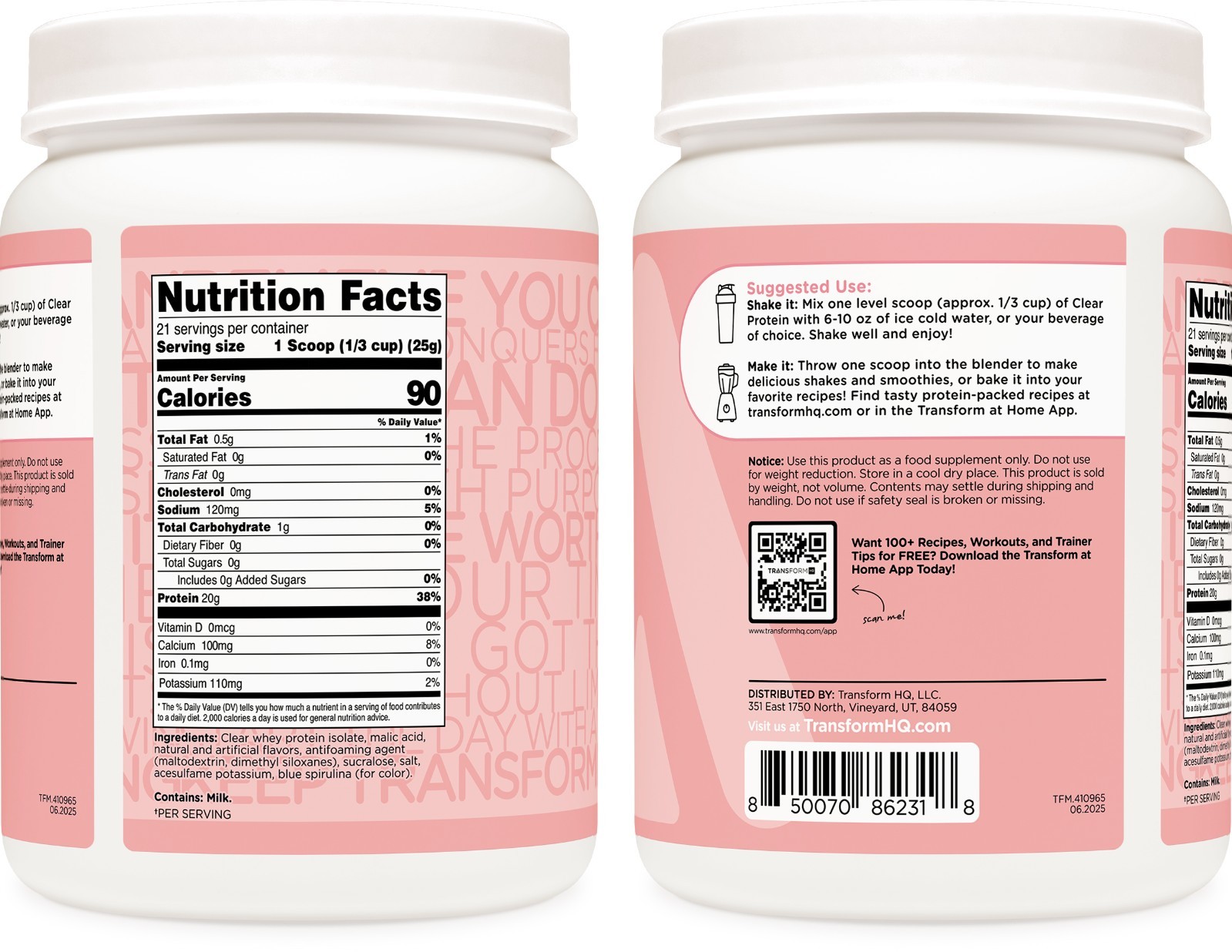 TransformHQ Clear Protein Powder (Cotton Candy) 21 Servings – 20g of Protein