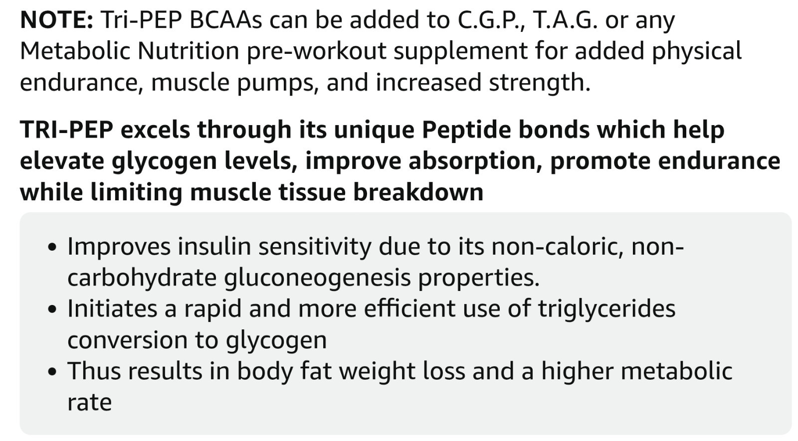 Metabolic Nutrition TRI-PEP BCAA 15oz Size (40 Serv) Natural Lemon BEST BY 11/26