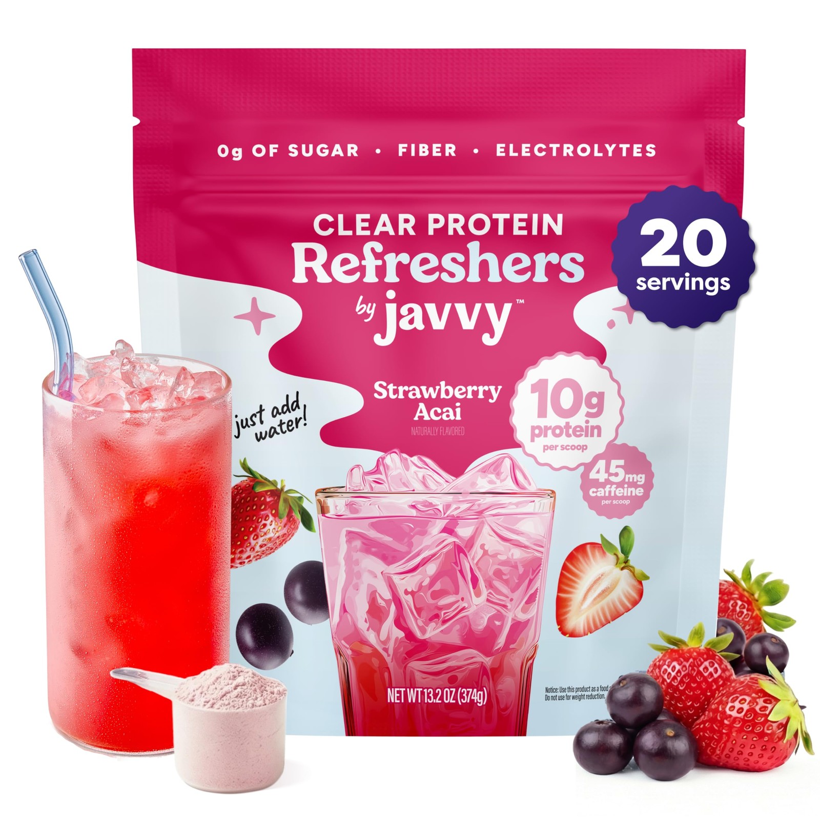 Clear Protein Powder with Clear Whey Protein, Strawberry Berry Acai
