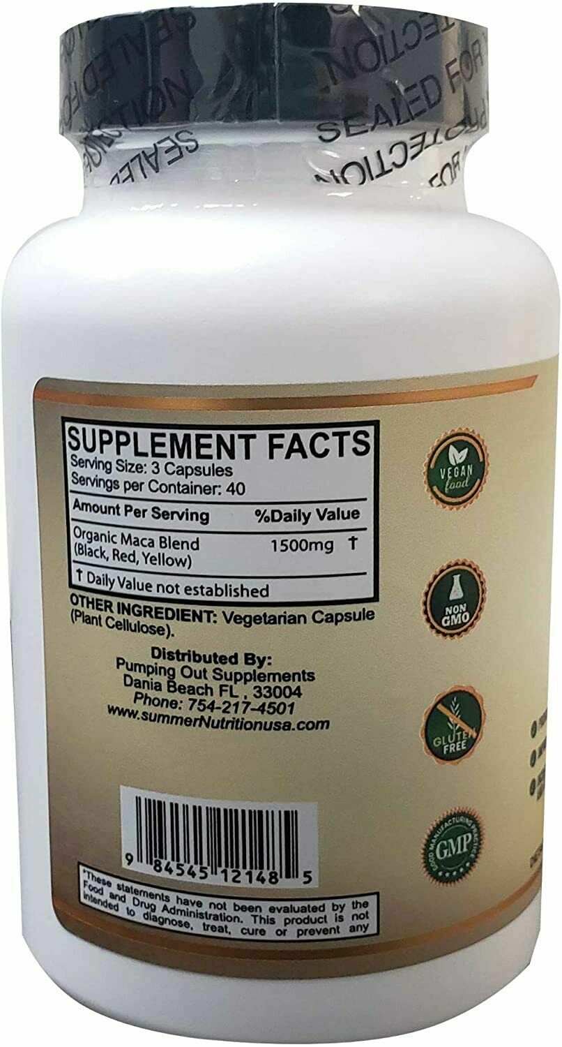 Summer Nutrition – Organic Maca Root Black, Red, Yellow 1500 Mg – 120 Capsules
