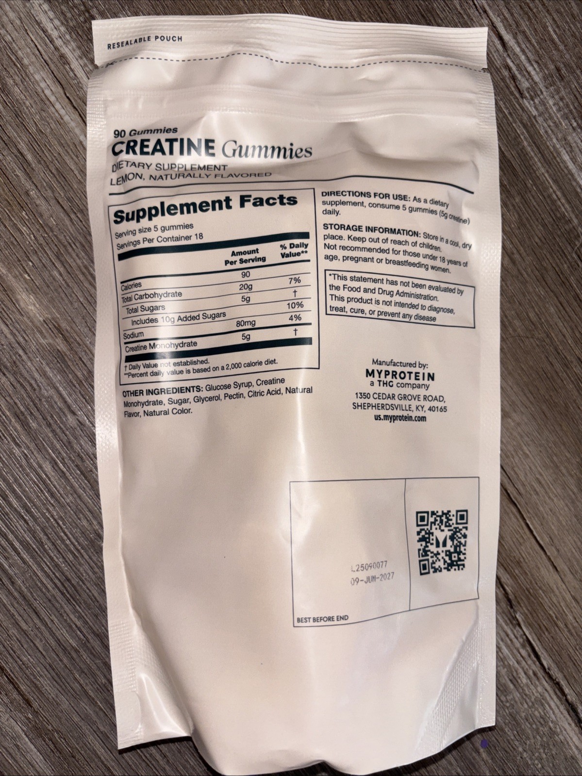MyProtein Creatine Gummies Lemon 5g Creatine 18 Servings 90 Count – Brand NEW
