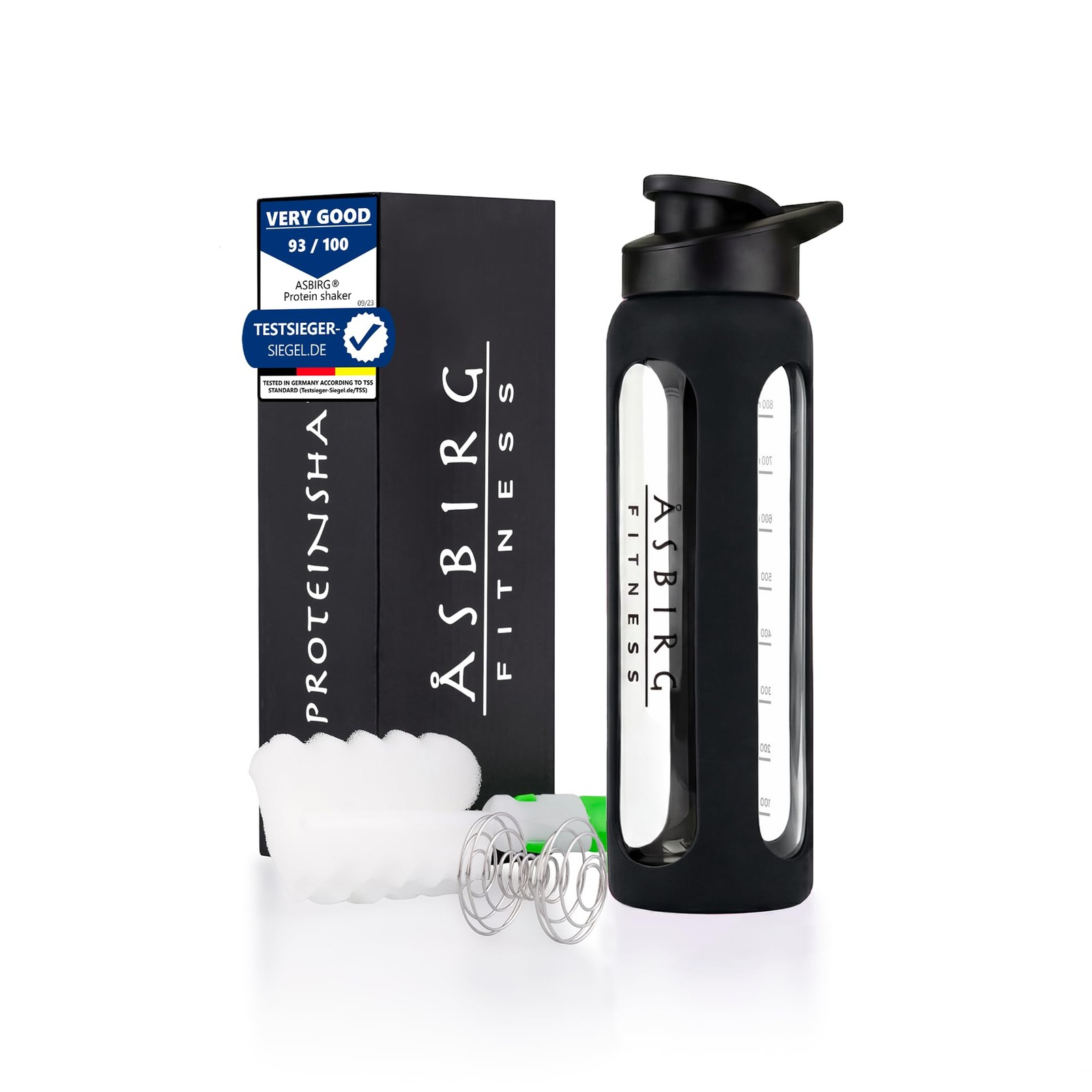 Asbirg 35 Oz Glass Protein Shaker Bottle Bpa-Free Leakproof Lid Mixing Ball