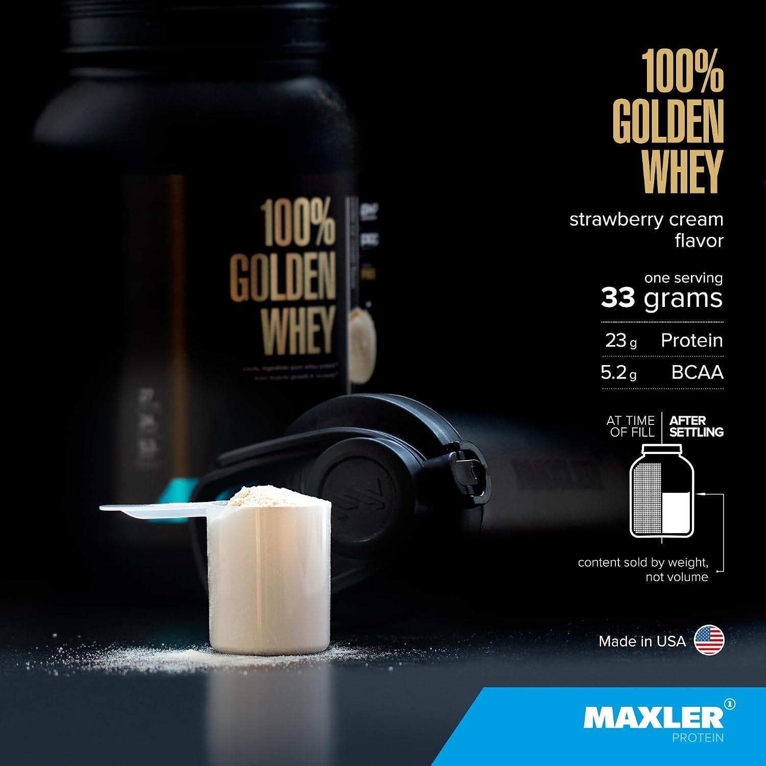 Maxler 100% Golden Whey Protein – 23g of Protein per Serving – strawberry cream