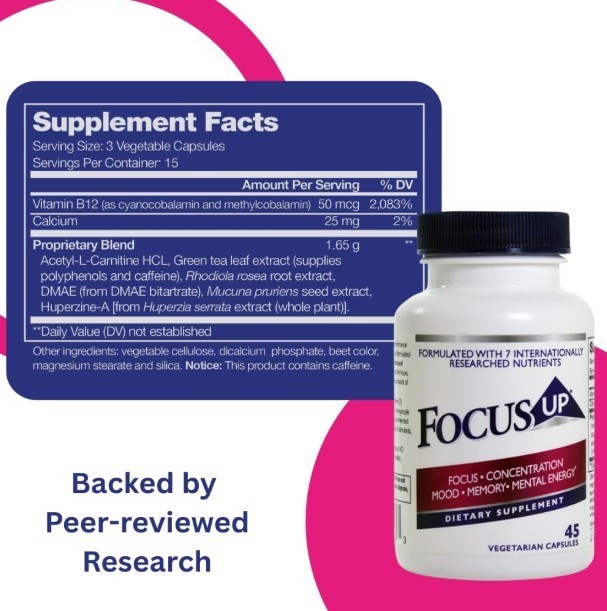 Focus Up Brain & Energy Support-For Memory/Focus/Mood/Mental Clarity EXP04:/27