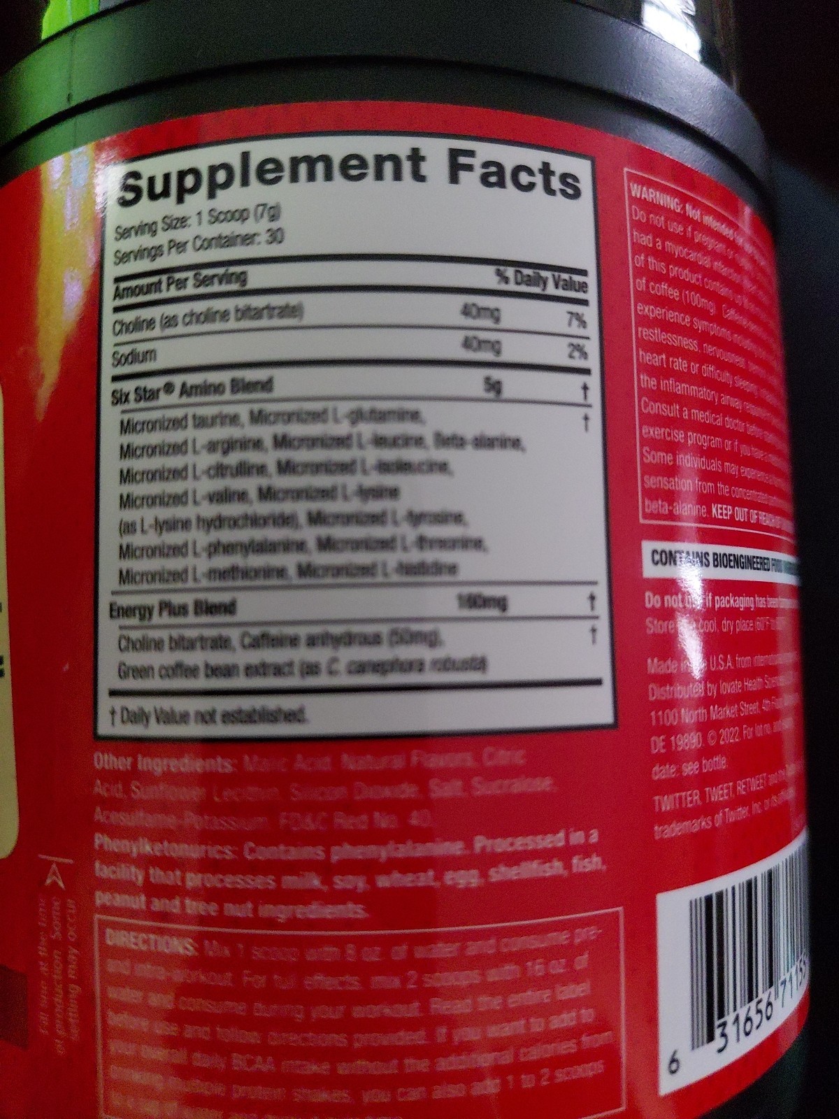 6 Star Pre-Workout AMINOS energy 2.0 Fruit Punch 9.52 oz Powder BCAA