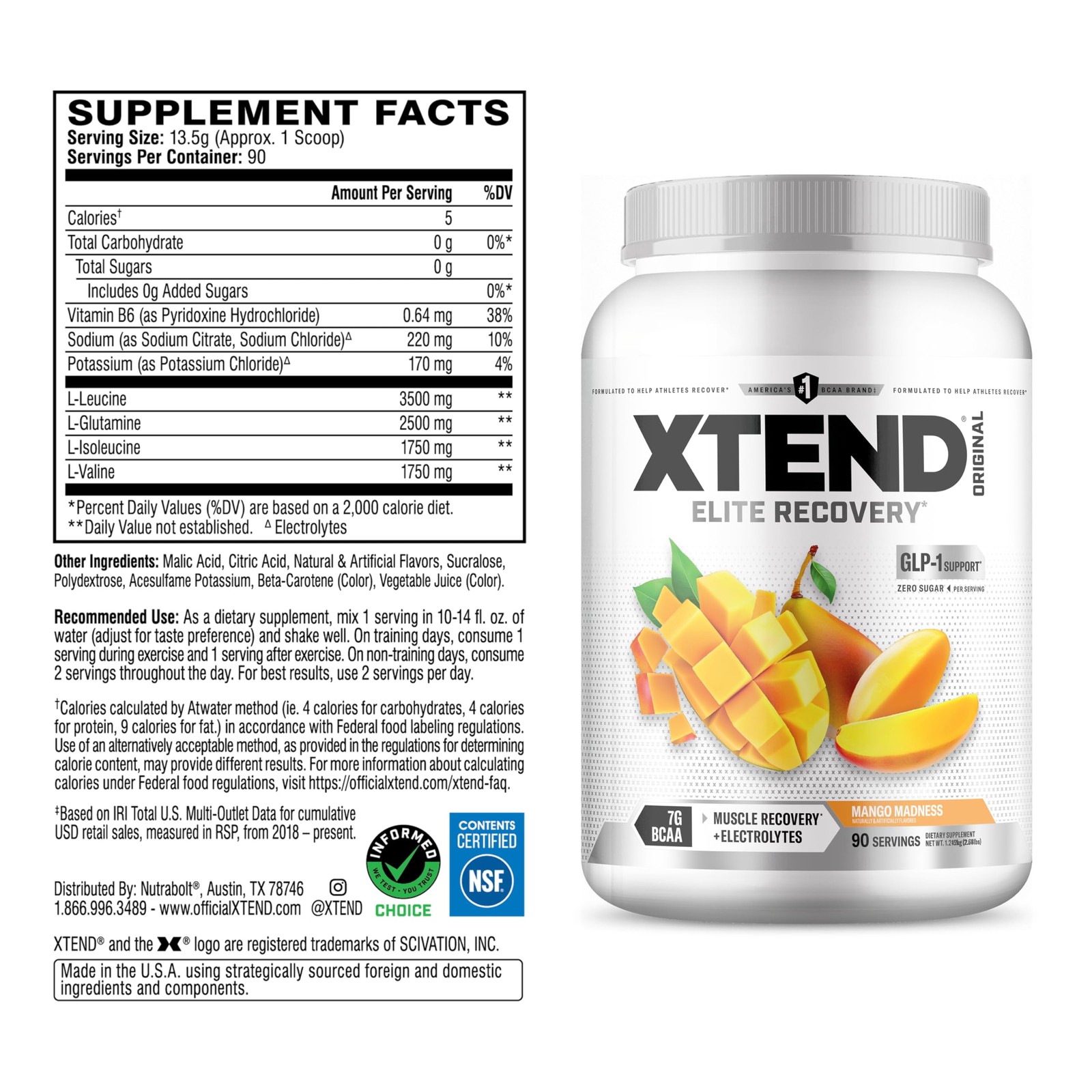 XTEND Original BCAA Powder Mango Madness | Sugar Free Post Workout Muscle Rec…