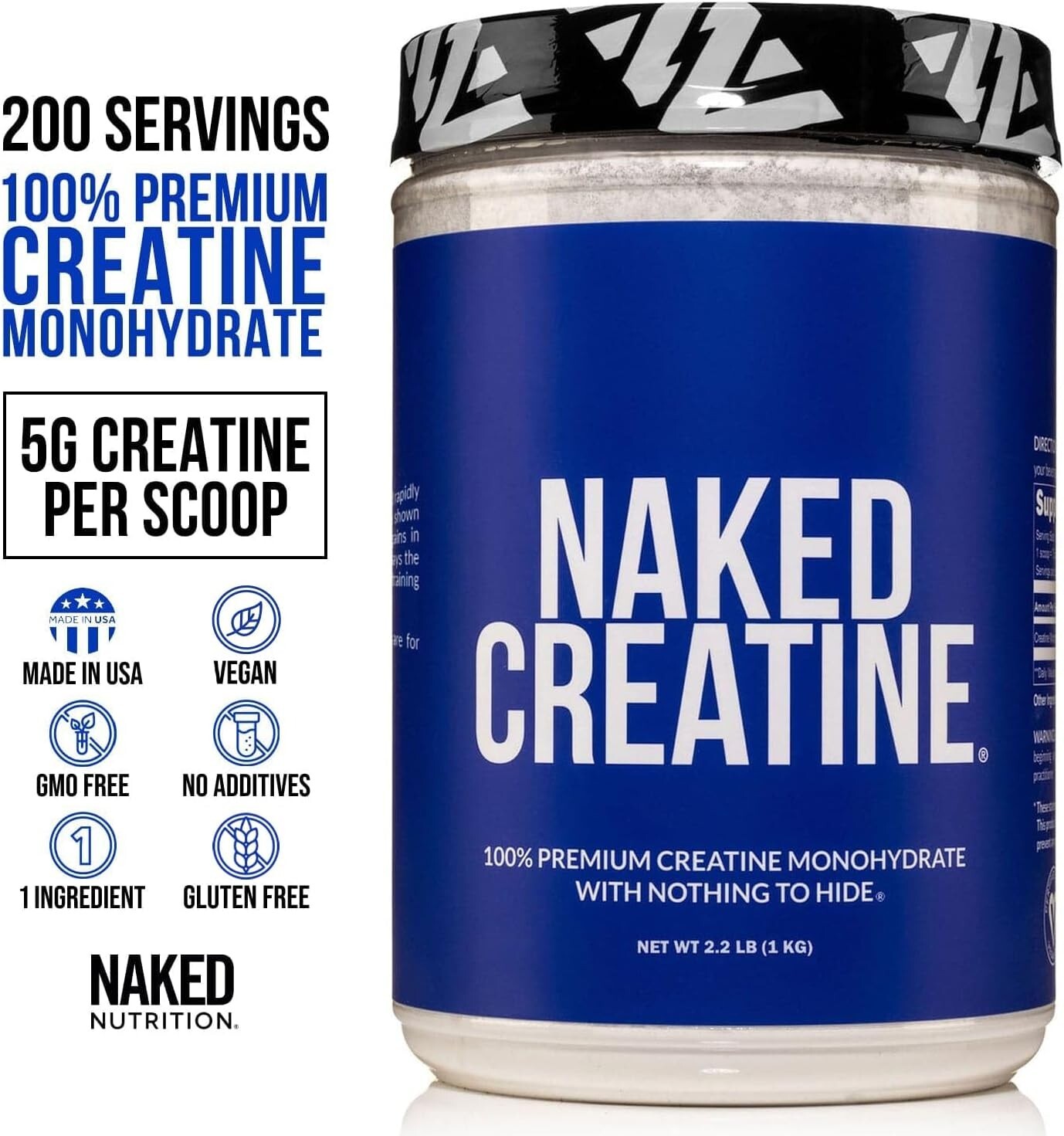 Creatine Monohydrate –Naked Pure Micronized 200 Servings, 1,000G Bulk – Vegan,