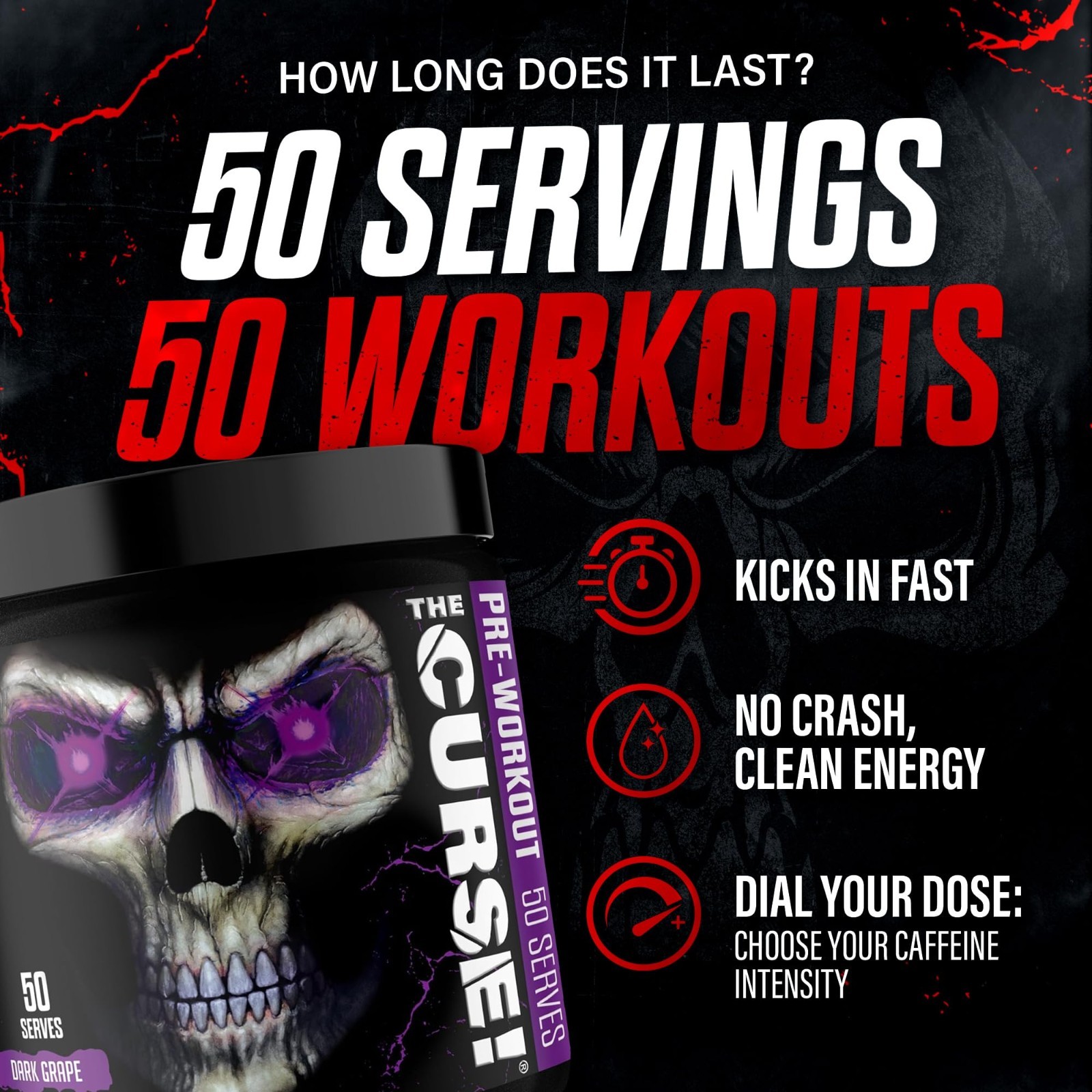 Pre Workout Powder with Creatine & Caffeine – Dark Grape, 50 Servings, Energy &