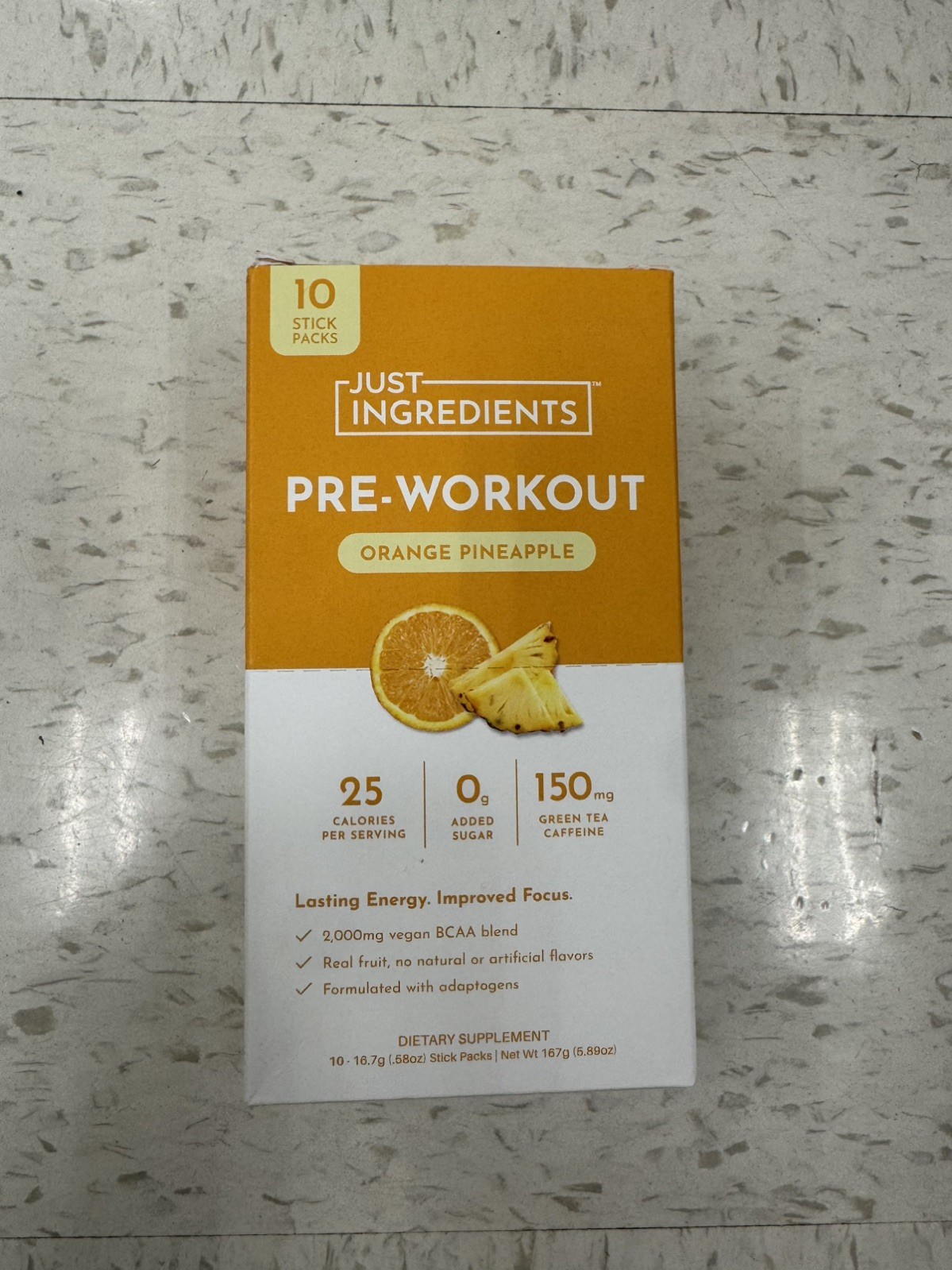 *2*JUST INGREDIENTS Pre-Workout Sports Drink Powder Packet Orange Pineapple-10ct