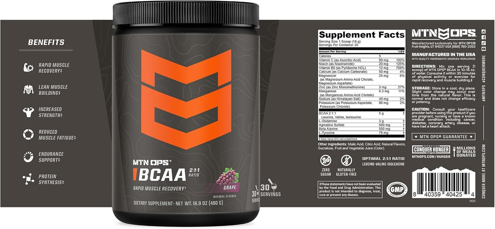 BCAA Powder 2:1:1 Amino Acids Supplement Powder for Rapid Muscle Recovery & Repa